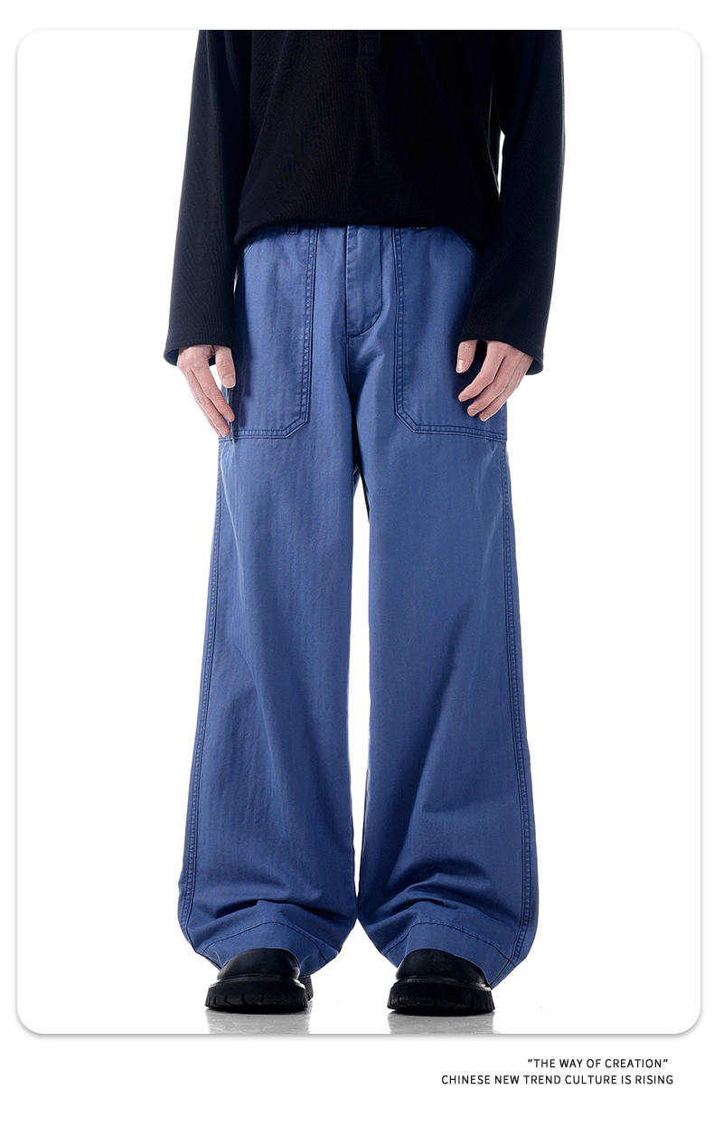 Pure Cotton Street Fashion Slim Fit Simple Loose Three-Dimensional Casual Work Trousers