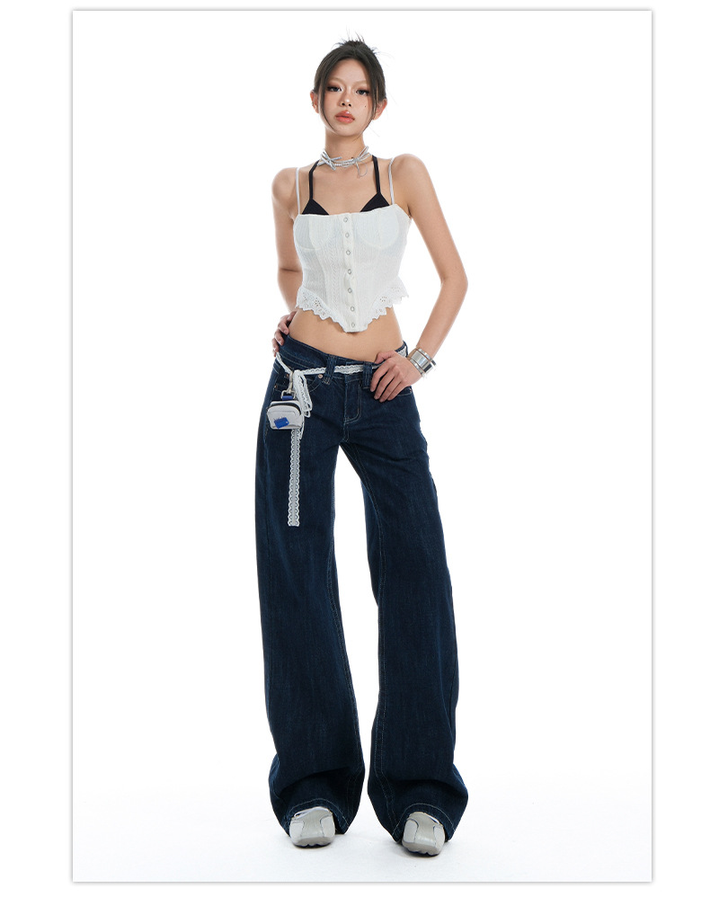 Women's Original Color Straight Leg Jeans Low Waist Slim Wide Leg Long Pants