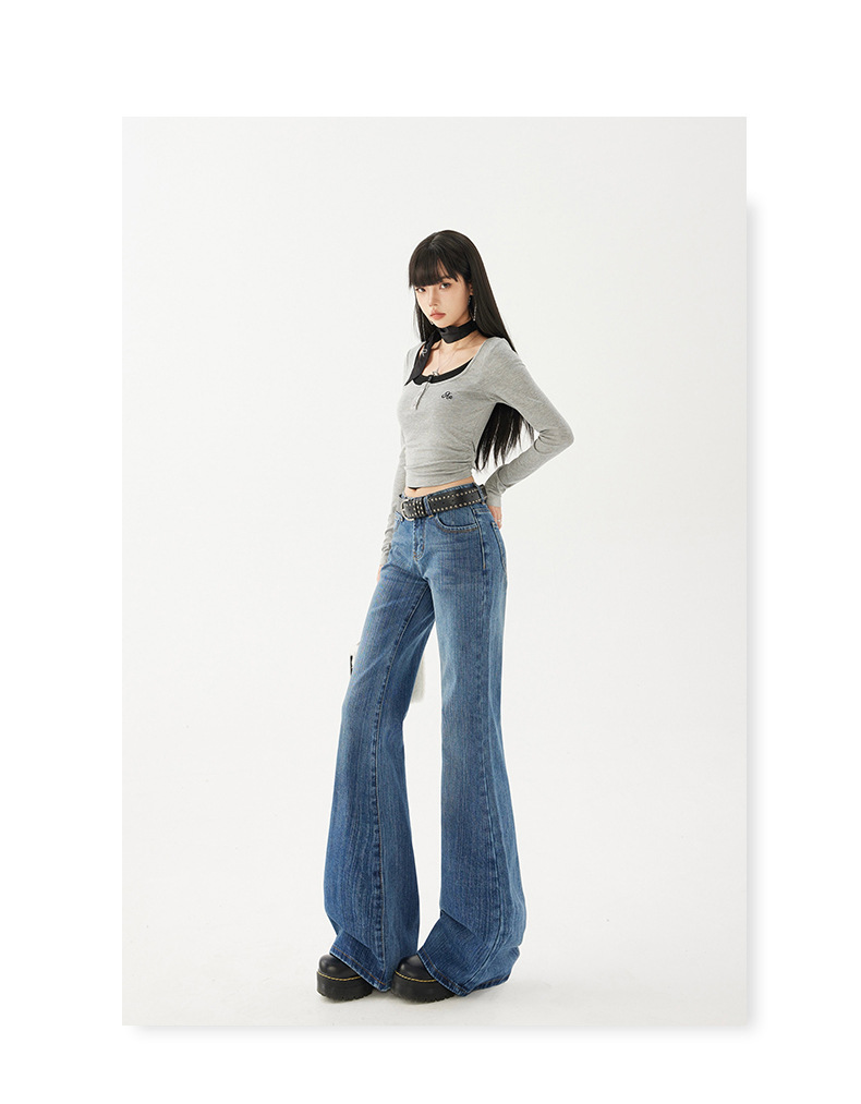 Women's Pattern Low Waist Flared Jeans Non-clinging Loose Trumpet Pants