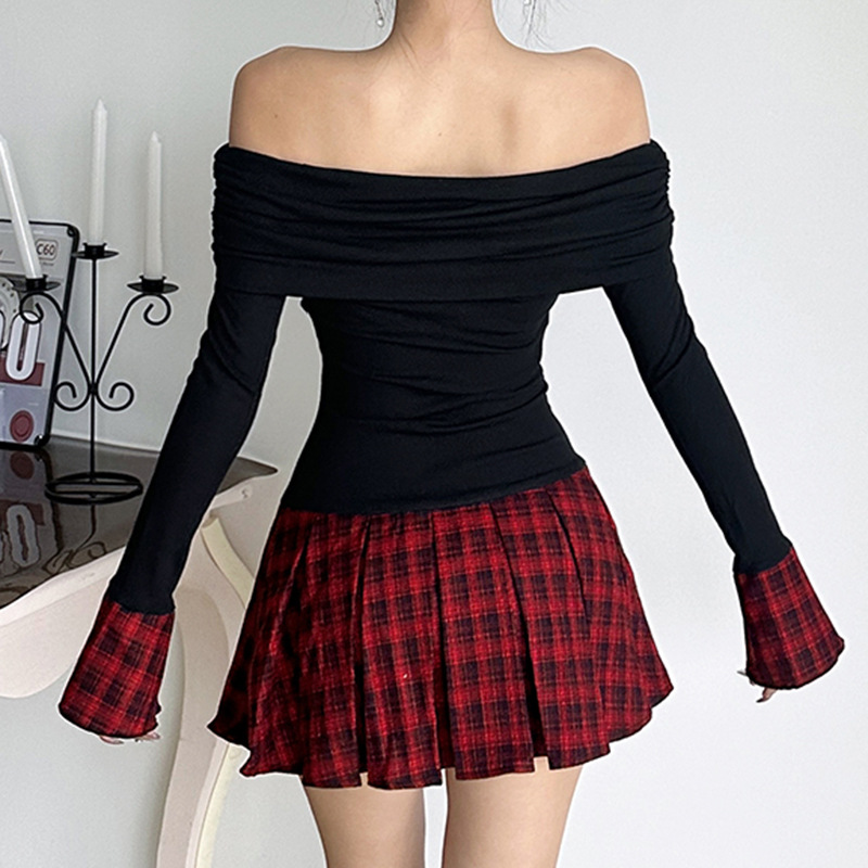 Flirty Asymmetric Checkered Trapeze Dress