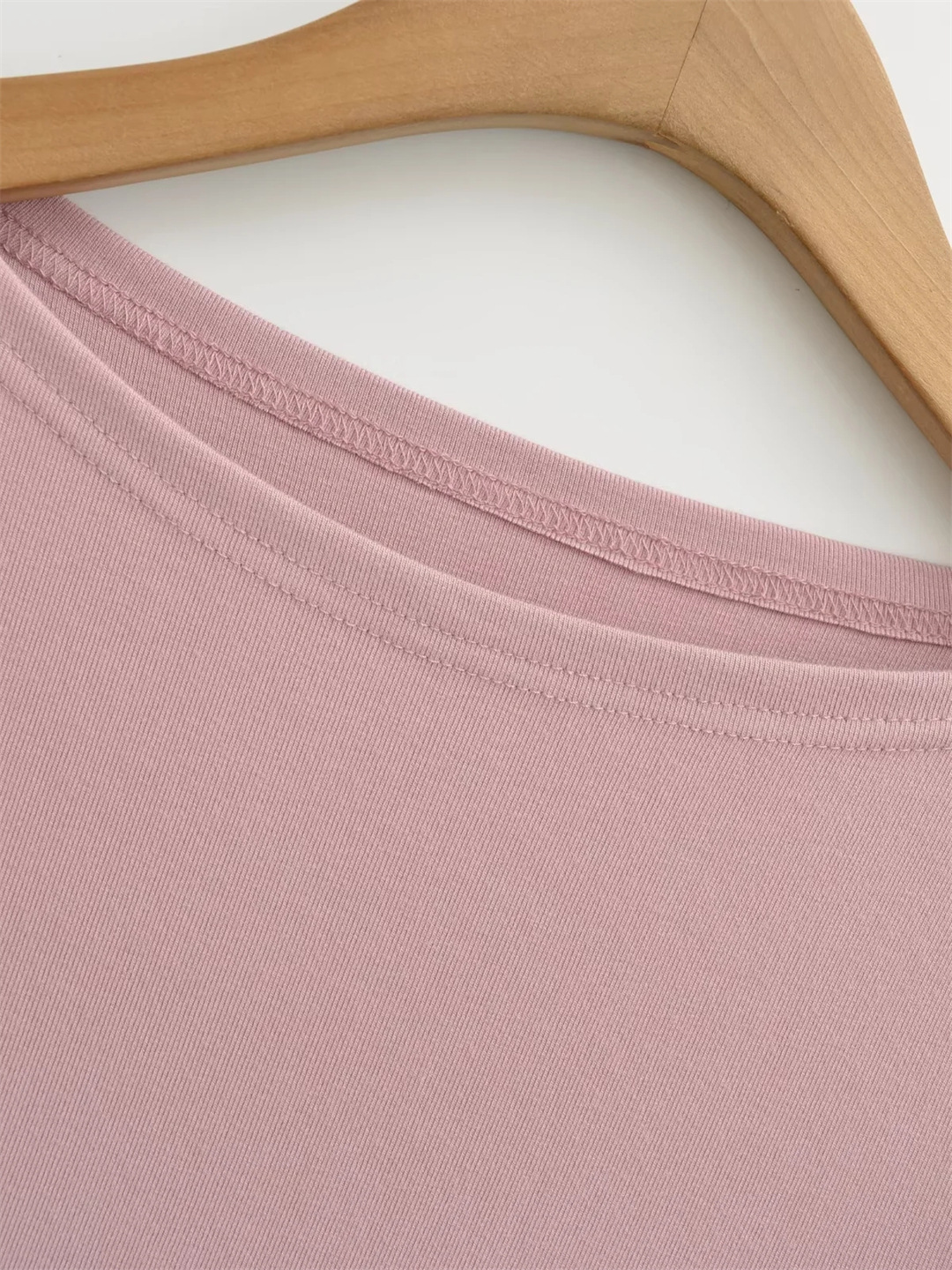 Slim Fit Plain Asymmetric Neck Elbow-Length Midriff Tee