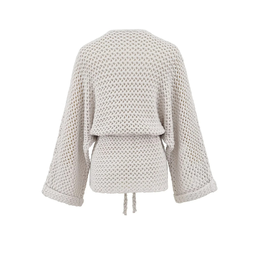 Lazy V-Neck Long Sleeve Plain Cardigan