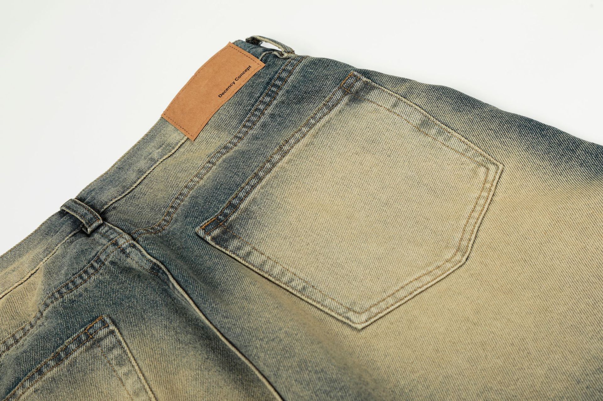 Style Trendy Unisex Street Retro Vintage Blue Cat Whisker Pattern Distressed Design Loose Fit Men's Jeans