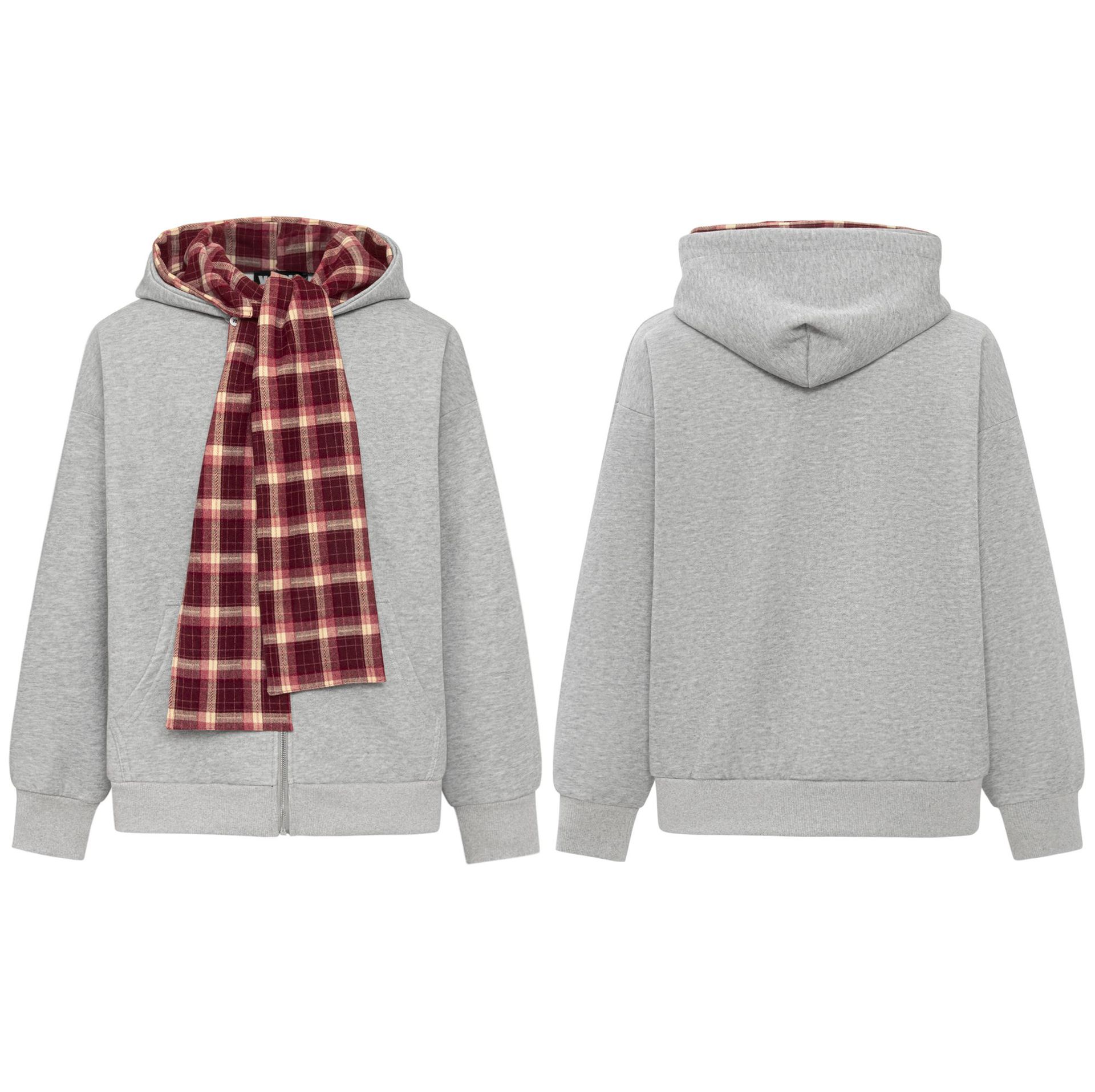 Oversized Checkered Cotton Zipper Hoodie