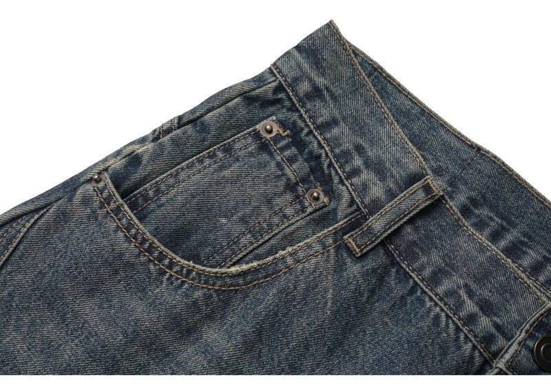 Washed Patchwork Loose Wide-Legged Knife-Edge Denim Pants