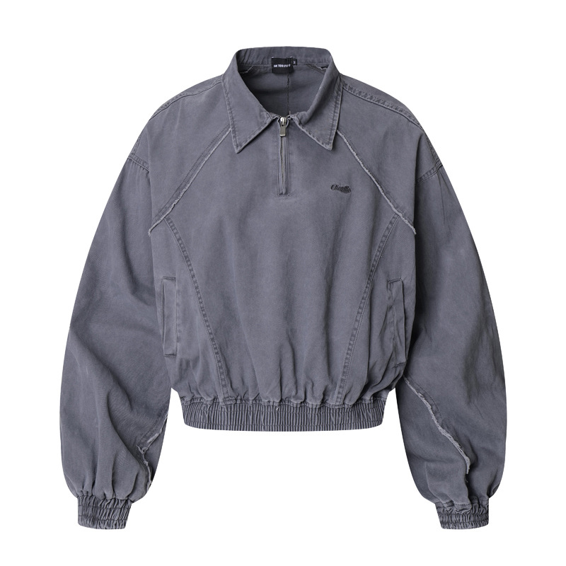 Vintage Distressed Cotton Patchwork Cropped Hooded Utility Jacket