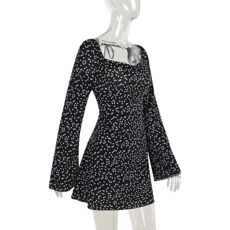 Square Neck Sleeveless Dot Print Open Back Dress