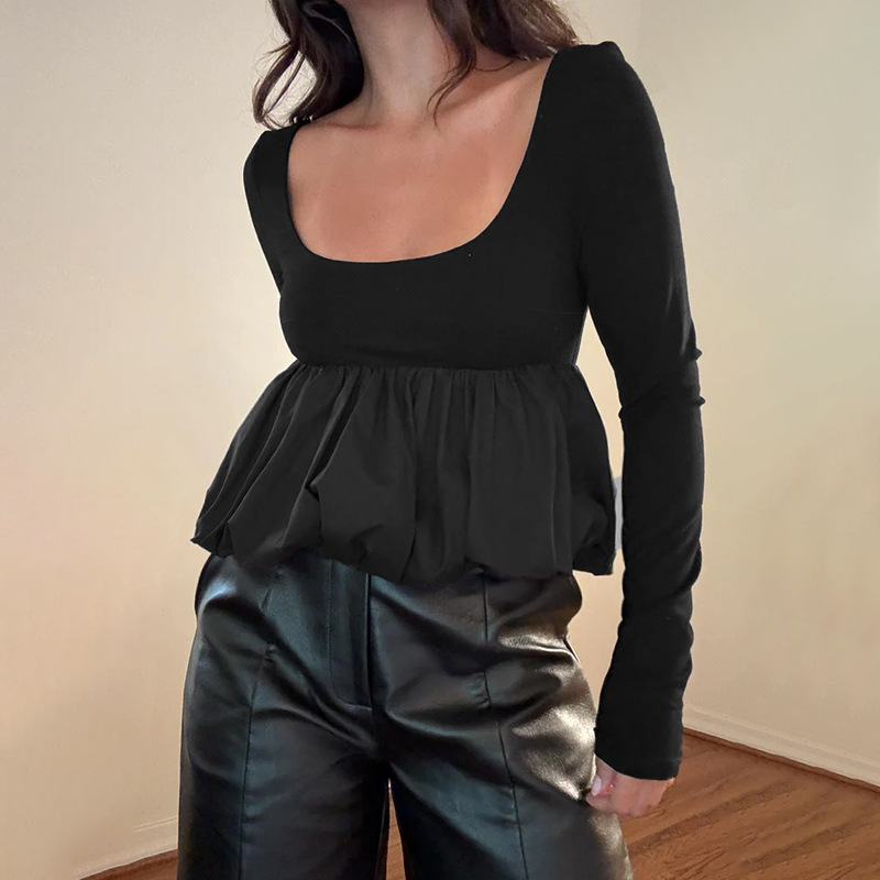 Sleek Scoop Collar Full Sleeve Blossom Print Top