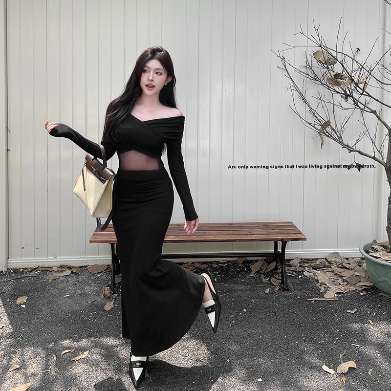 One Shoulder Full Sleeve Rayon Pencil Dress