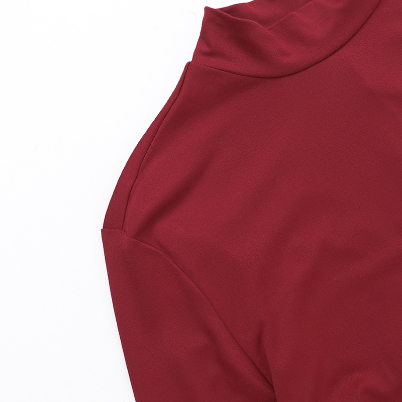 Mock Collar Solid Split Hem Bodycon Dress