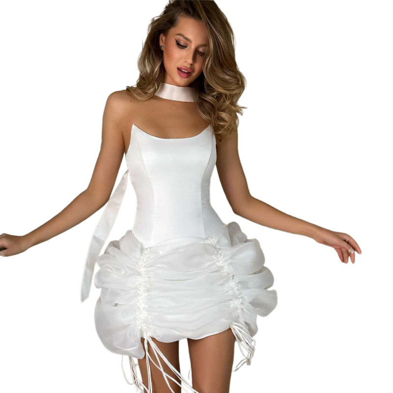 Collarless Bandeau High Waist Open Back Bodycon Dress