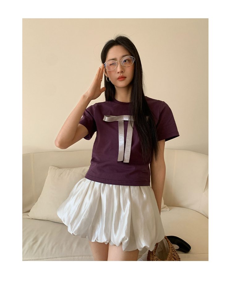 Ladies' Body-Hugging Round Neck Tie Front T-shirt