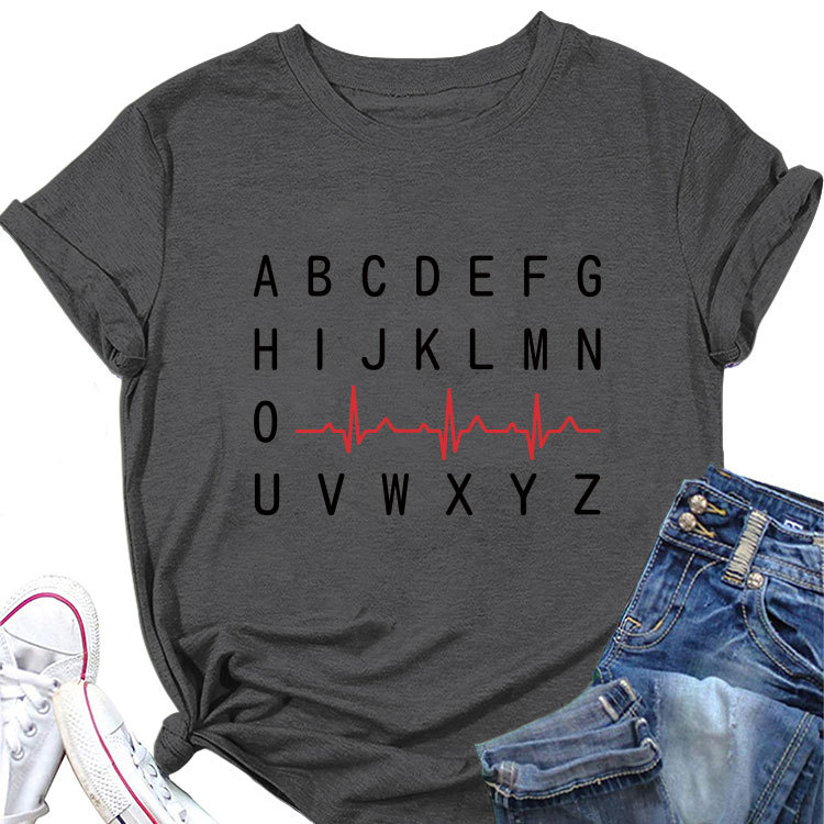 Ladies Geometric Print Round Neck Short Sleeve Tee