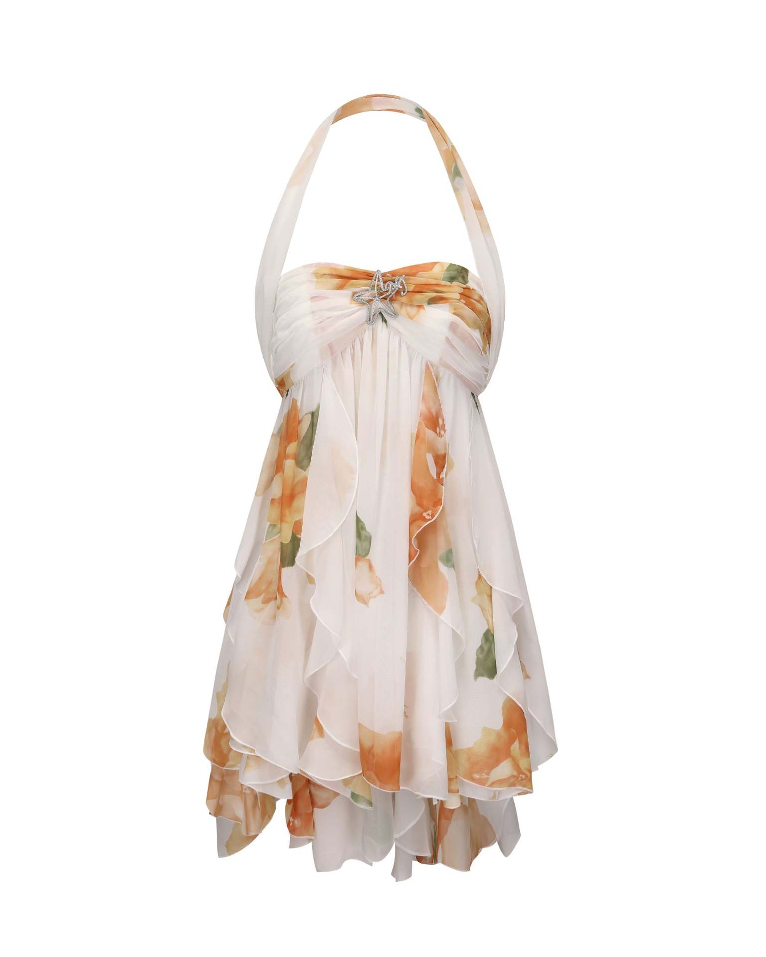 Chiffon Printed French Halter Noble Fairy Dress Holiday Wind Sexy Backless Short Skirt