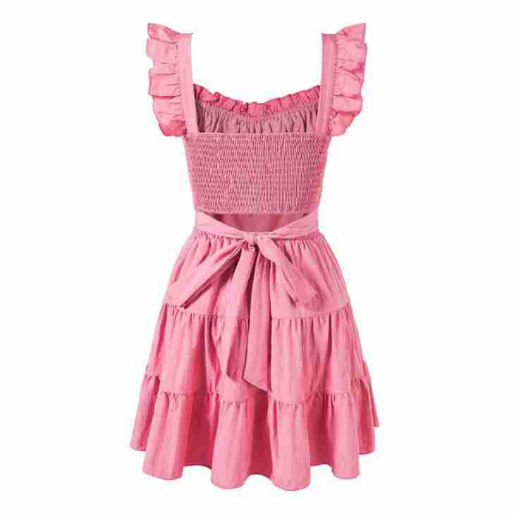 Square Neck Strapless Dress Waist-Cinching Short Skirt