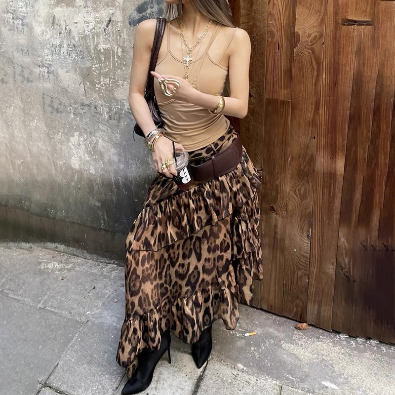 Leopard high waisted loose skirt for women