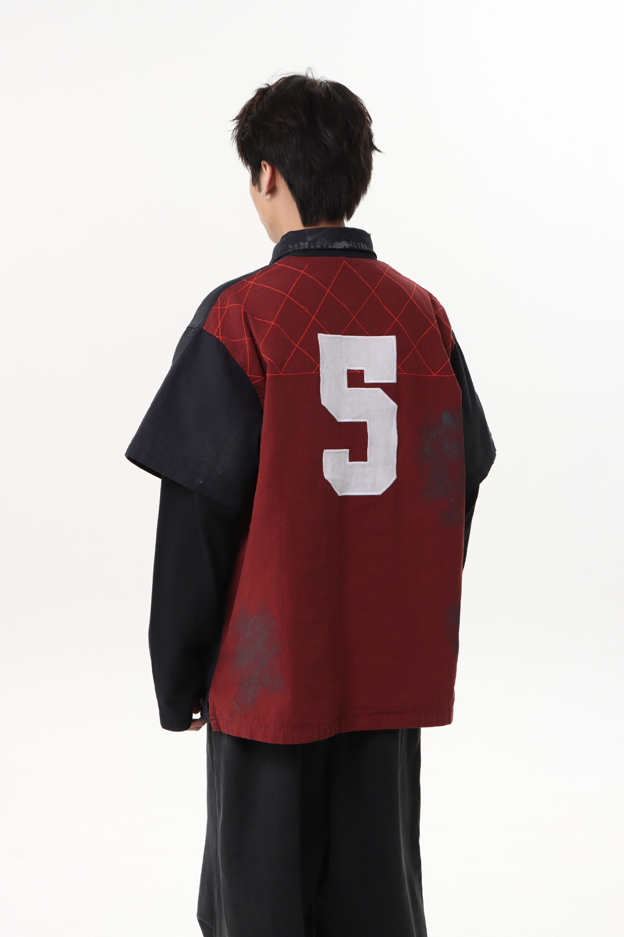 Heavyweight Cotton Long Sleeve Faux-Layered Button-Up Letter Hoodie