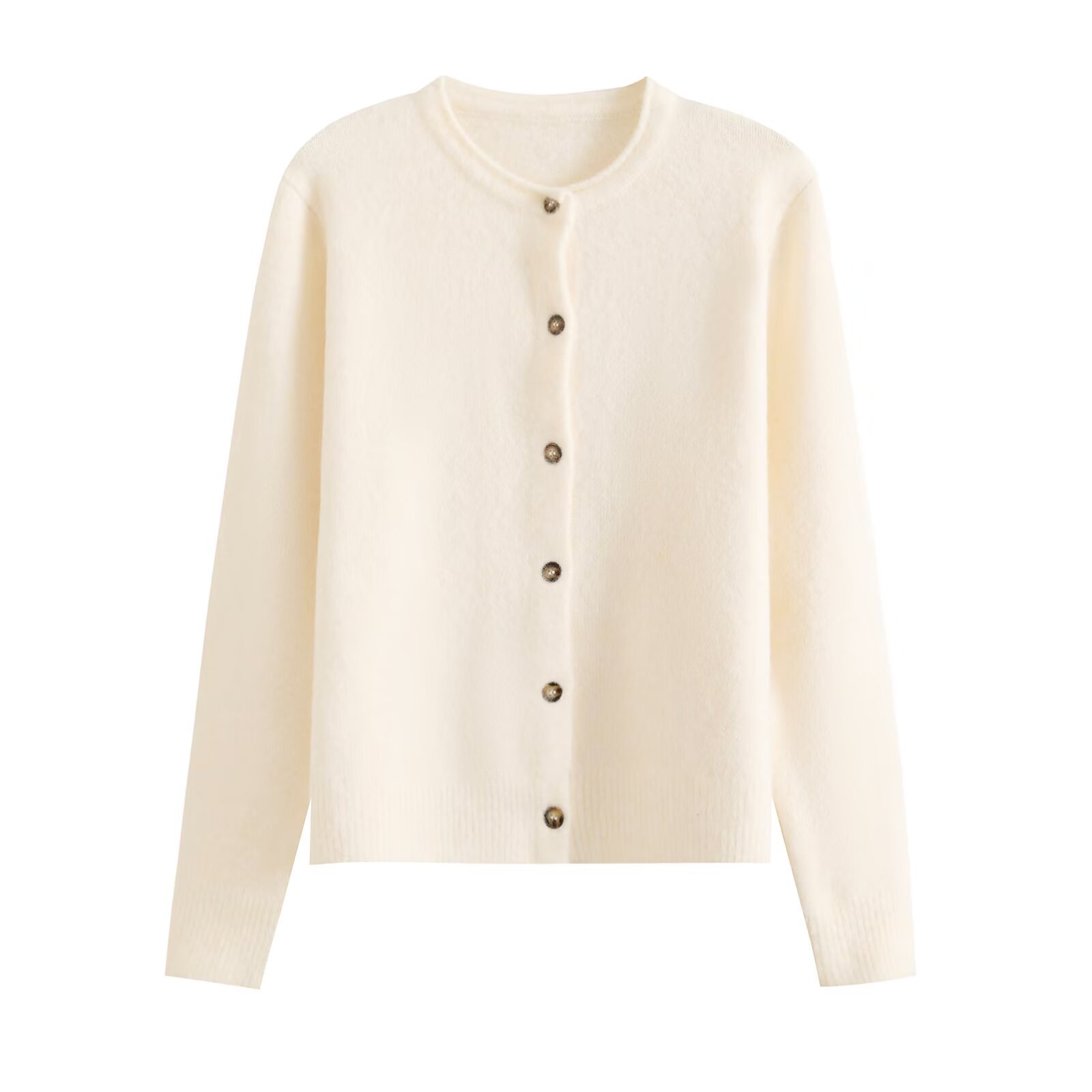 Polyester Crew Button Front Cardigan