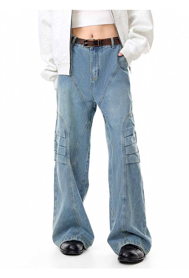 Street Retro Unique Folded Structured Casual Denim Trousers