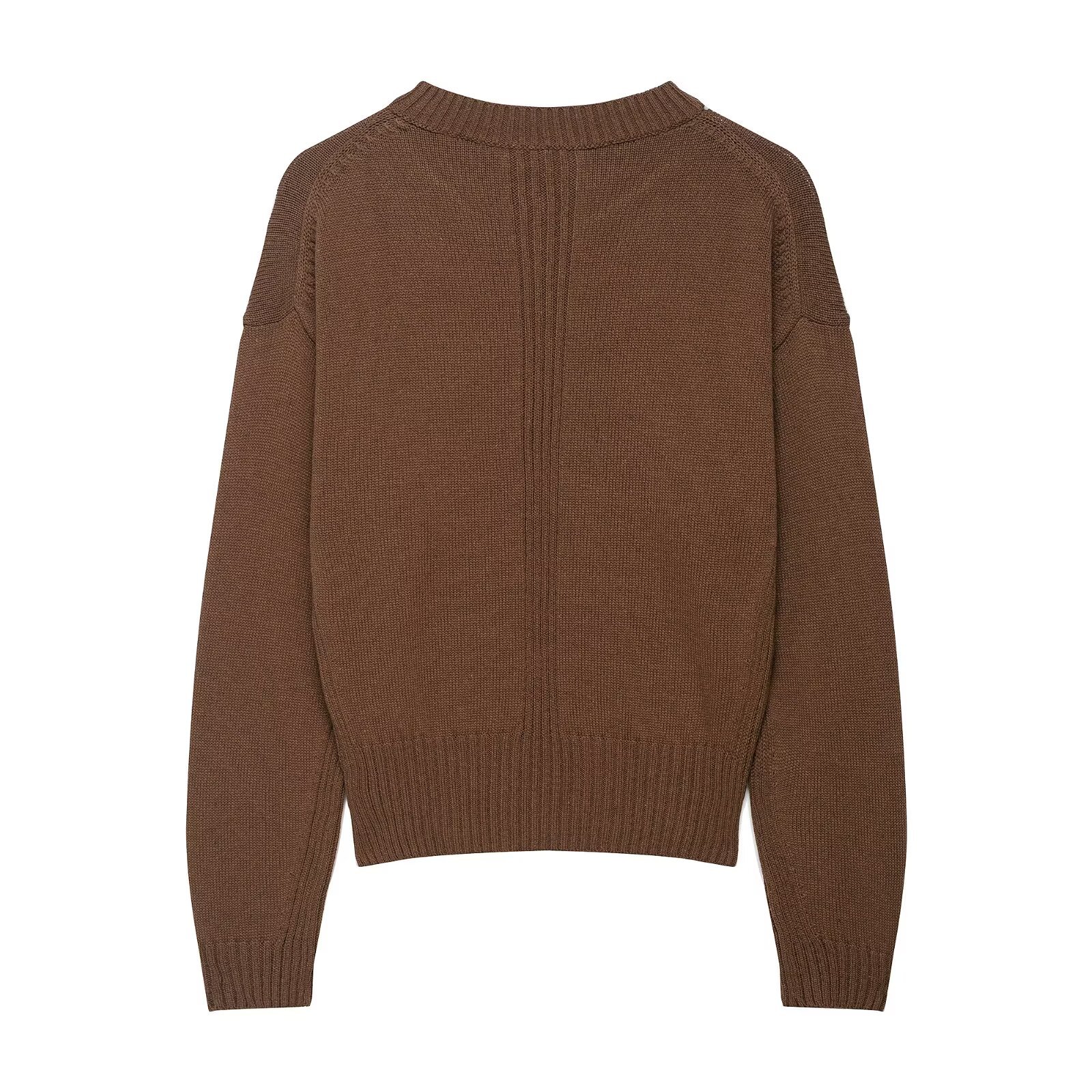 Ladies Solid Color Plunge Sweater