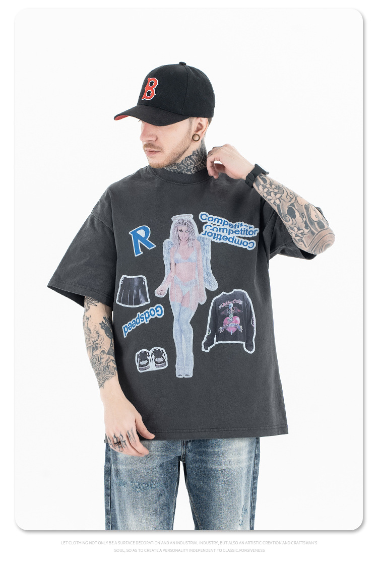 Vintage Washed Casual Round Neck Short Sleeve T-Shirt for Men