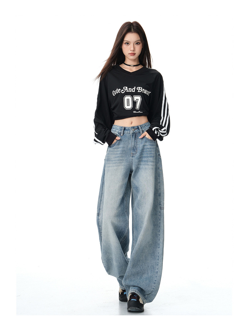 Women's Wide Leg Jeans Design Loose Fit Straight Leg Floor-Length Pants