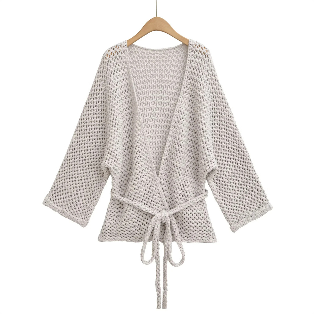 Lazy V-Neck Long Sleeve Plain Cardigan
