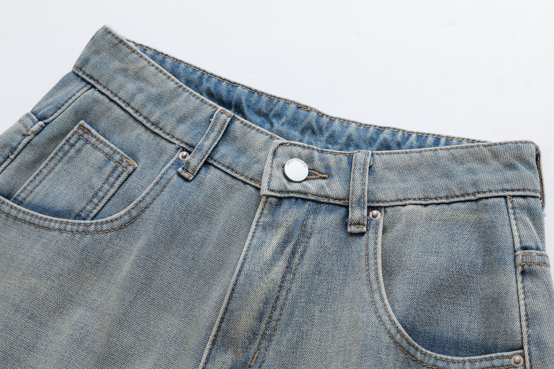 Vintage washed light blue warm and plush long straight leg jeans