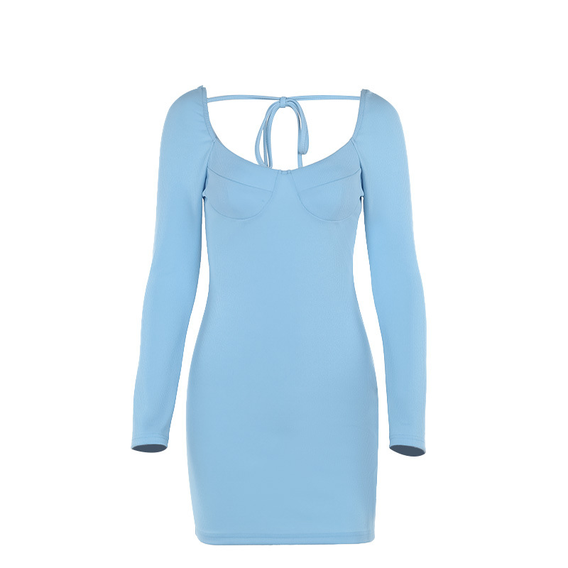 Bodycon Knitted U-Neck Full-Length Sleeve Skirt
