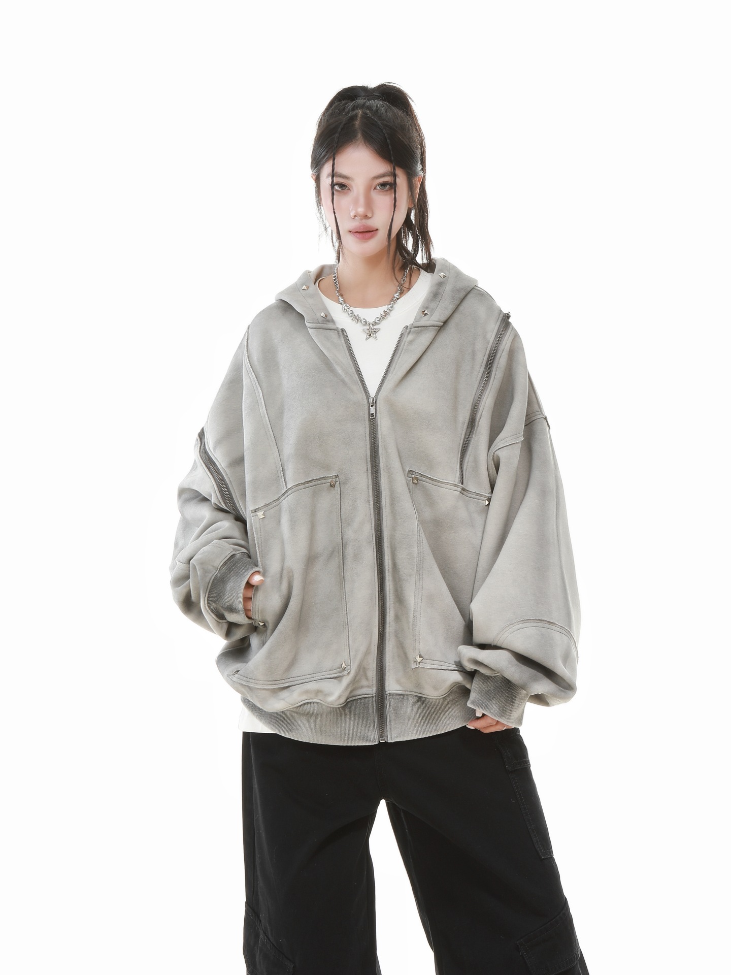 American Vintage Loose Fit Zipper Front Hoodie