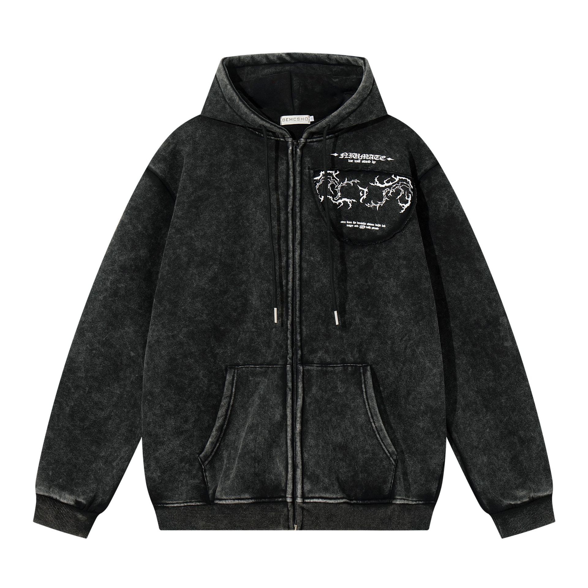 Guy's American Retro Letter-Print Loose Fit Hoodie