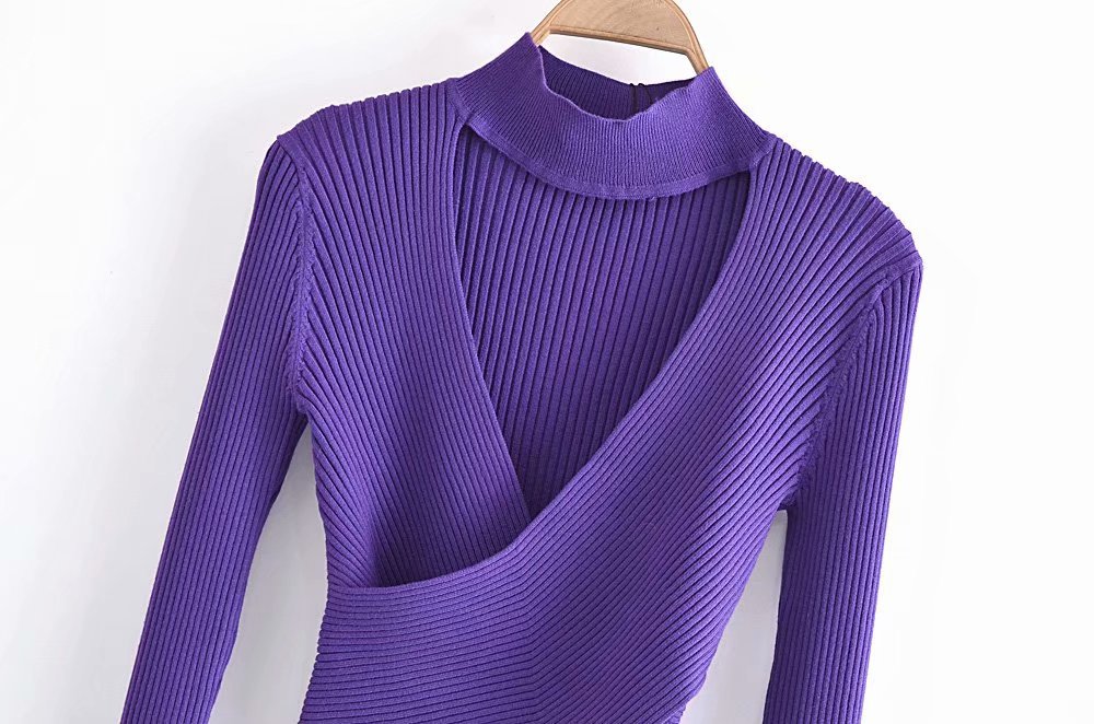 Autumn And Winter New Cross-Hollow Stretch Slim Ladies Cross-Knit Sweater Casual Wear
