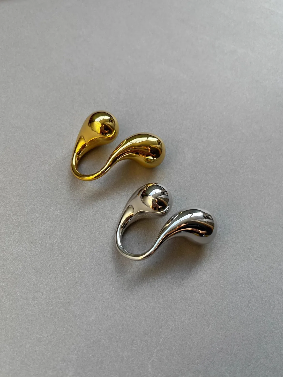 Chunky Metal Double Water Drop Brass Open Rings for Women Men European American Unique Punk Hip-hop Jewelry Accessories