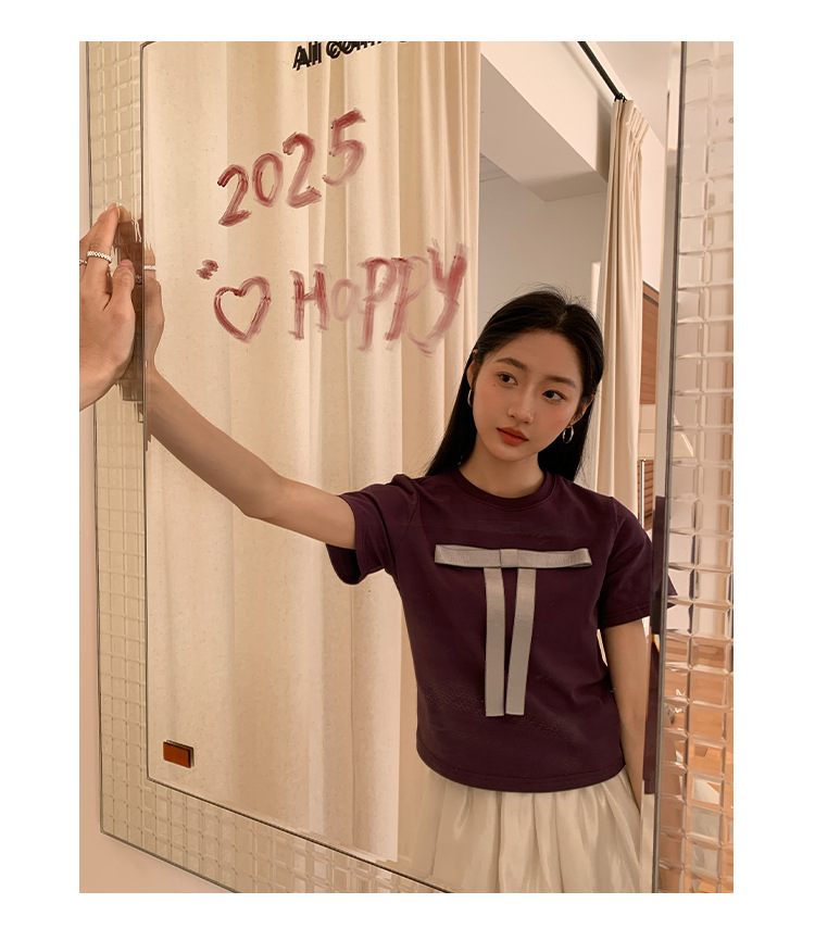 Ladies' Body-Hugging Round Neck Tie Front T-shirt