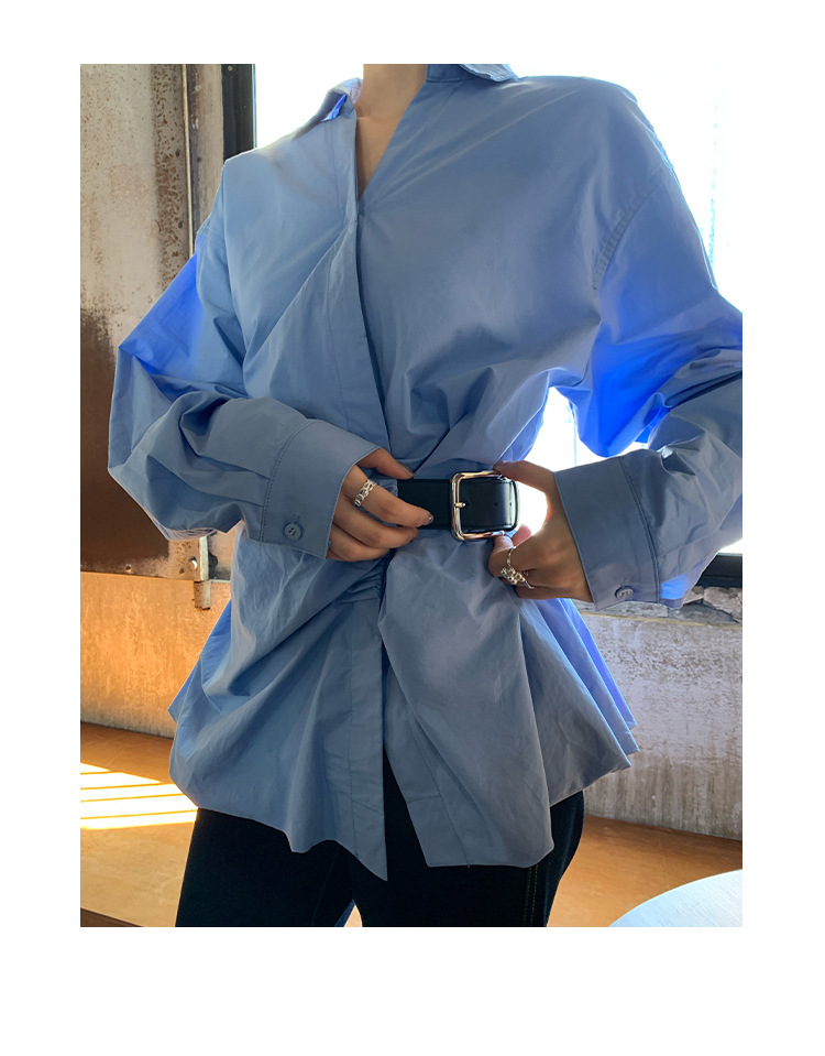 Ladies' Oversized Polo Collar Full Sleeve Gathered Shirt