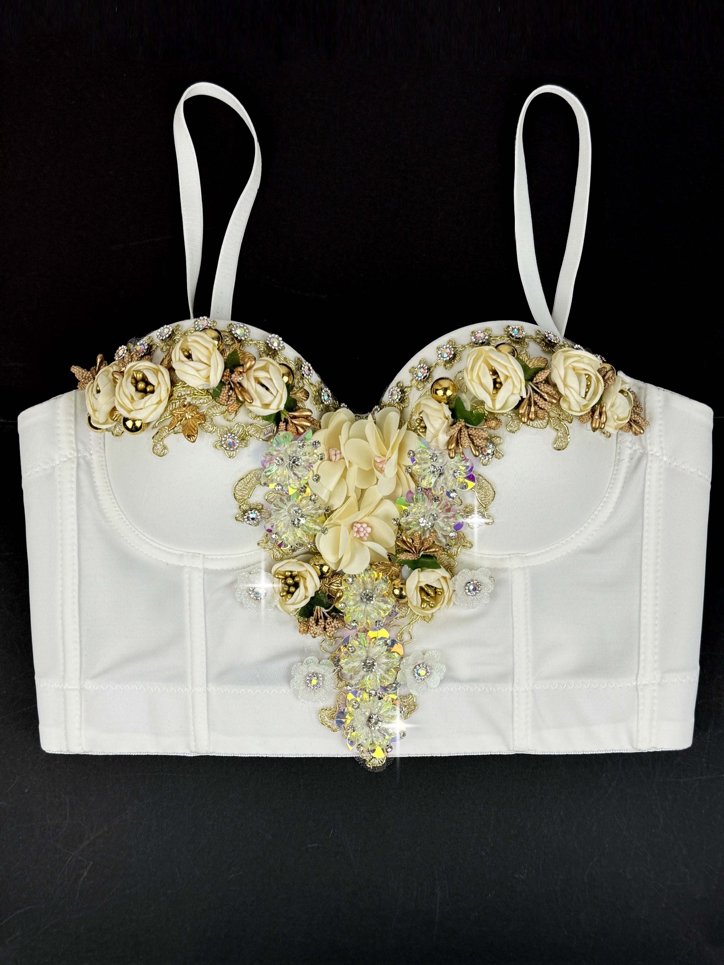 European and American Style Three-dimensional Flower Rhinestone Beaded Corset Fashion Luxury Sexy Outerwear Bone Strap Top