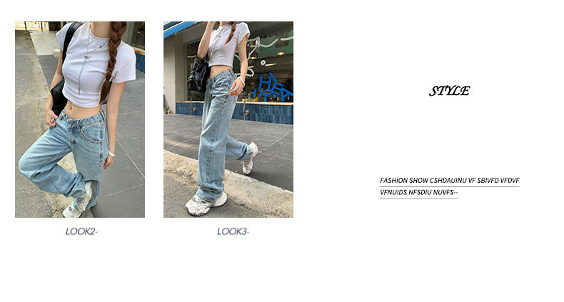 Washed Blue V-neck Waist Straight Leg Jeans Women Loose Slimming High-waisted Versatile Drape Floor-length Pants