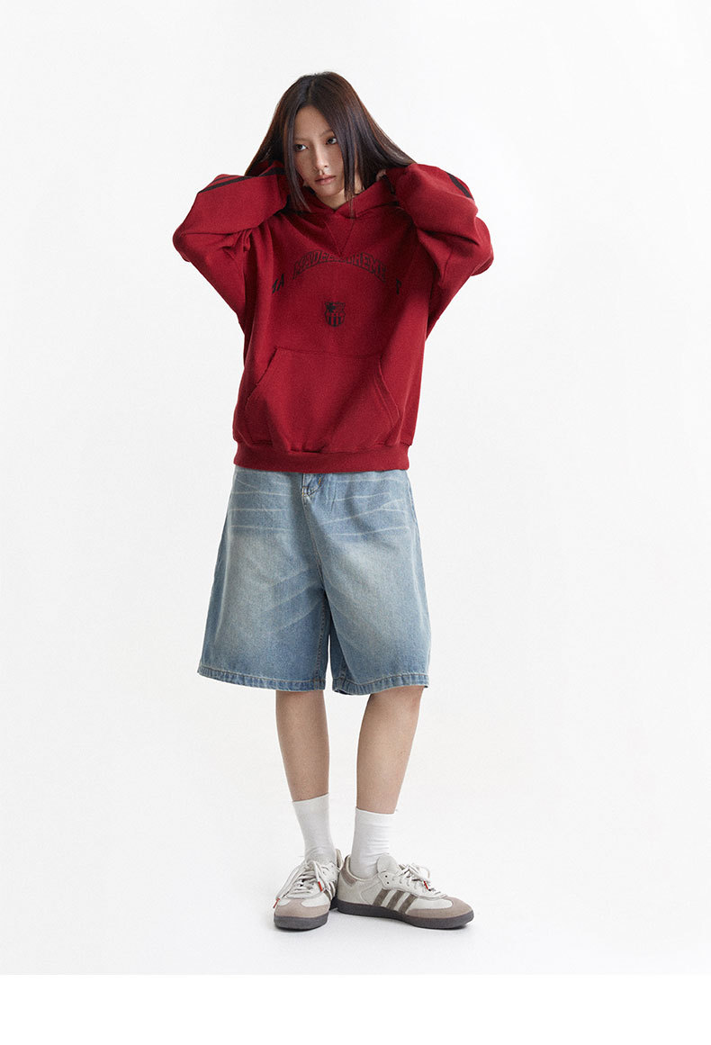 Vintage Letter Print Loose Fit Casual Hooded Sweatshirt