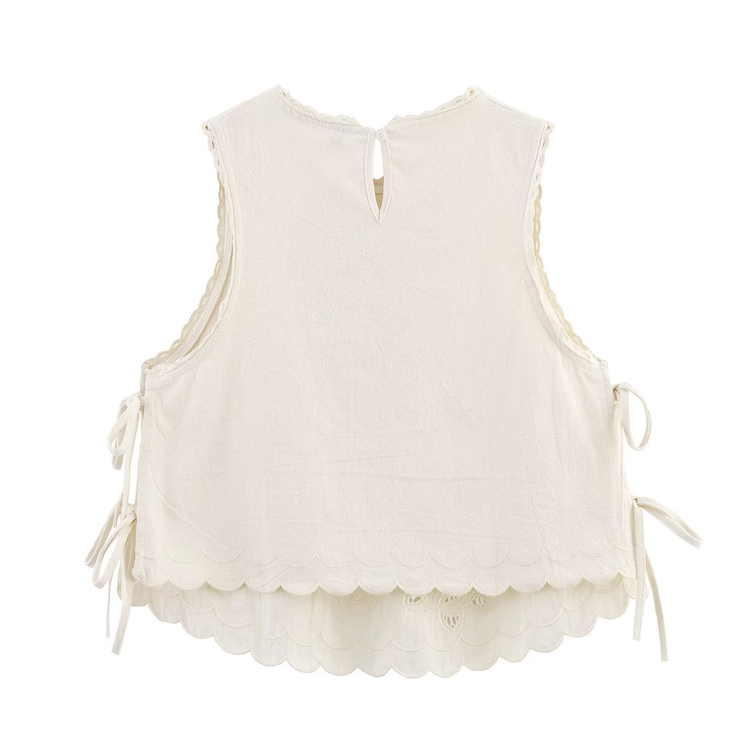 Sleeveless Polyester Round Neck Applique Top