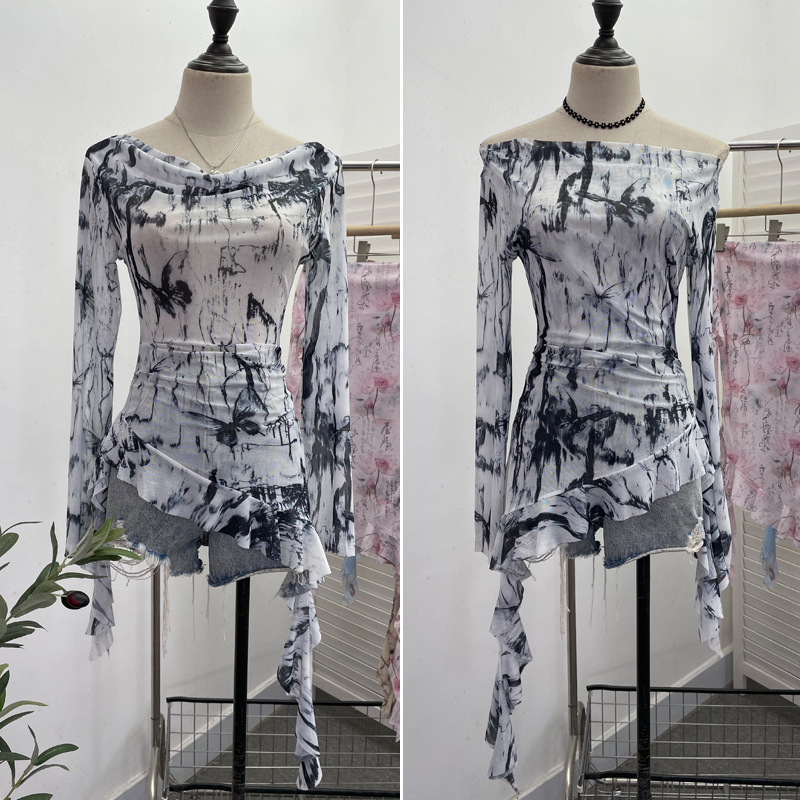 Flirty Asymmetrical Gathered Long Sleeve Top