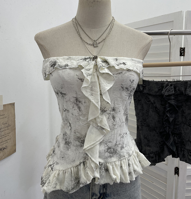 Ombre Asymmetrical Distressed Frilled Bandeau Vest