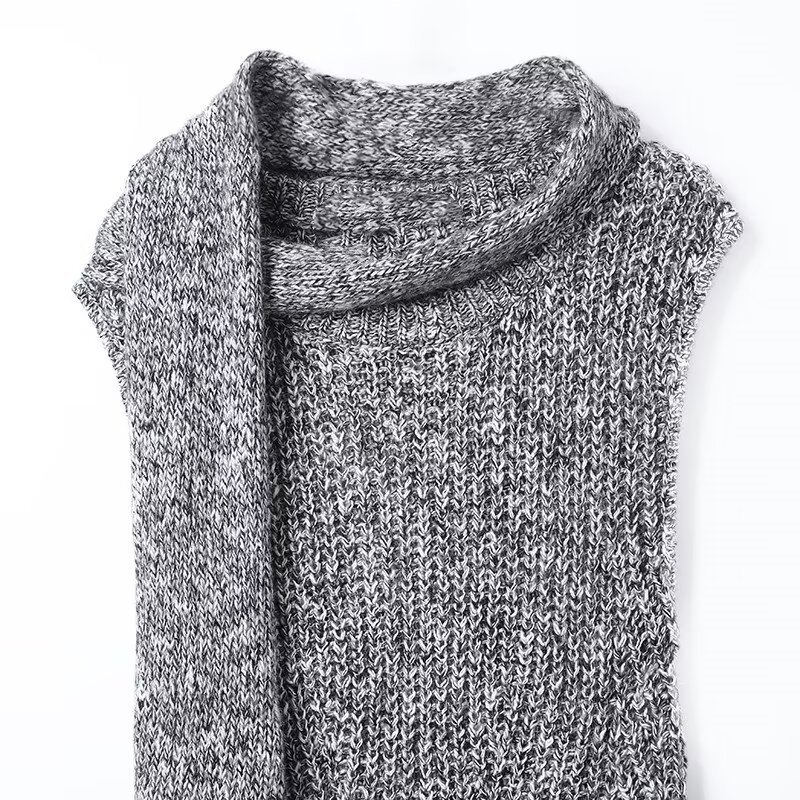 Turtleneck Sleeve-Free High Waist Polyester Dress