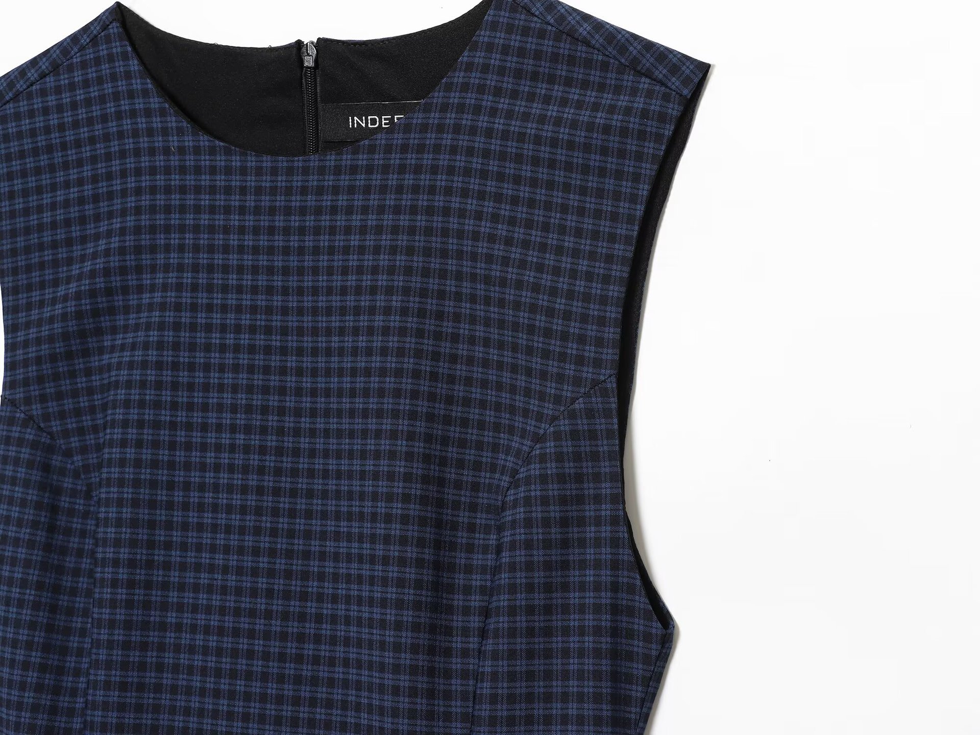 Sleeveless Half High Neckline Gingham Polyester Dress