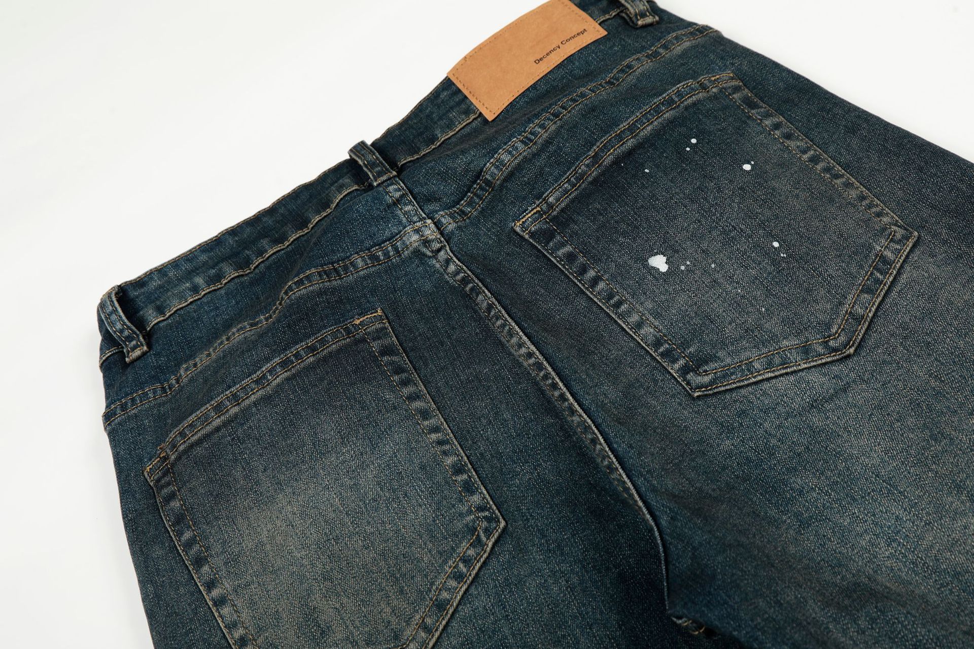 Street Style Unisex High-End Vintage Catwhisker Wash Splatter Design Slim Fit Flared Casual Denim Pants