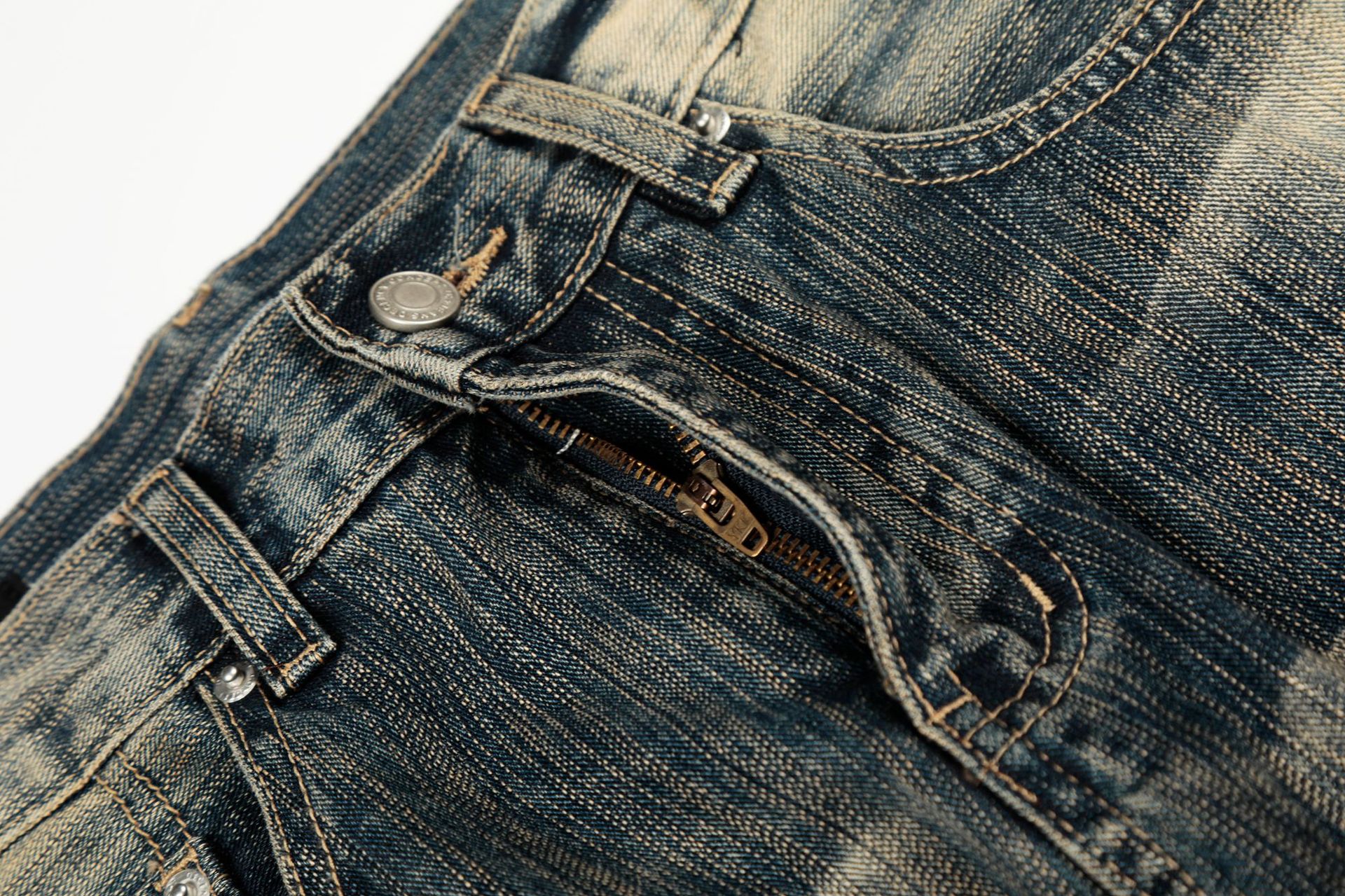 Street Vintage Washed Bamboo Texture Design Loose Wide-Leg Denim Pants for Men and Women