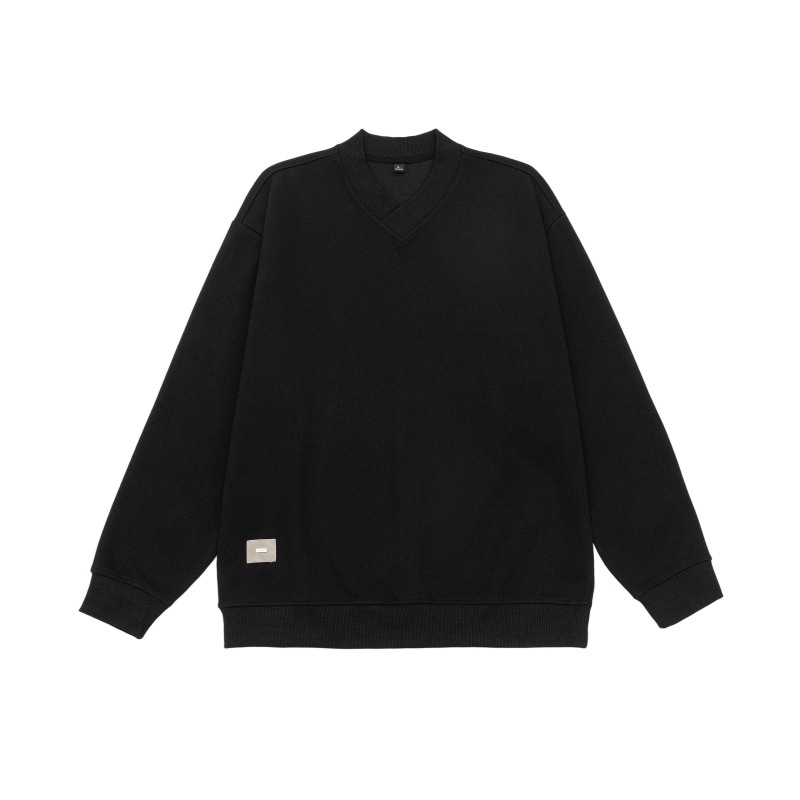 Long Oversized V-Shaped Neckline Stitched Letter Sweatshirt