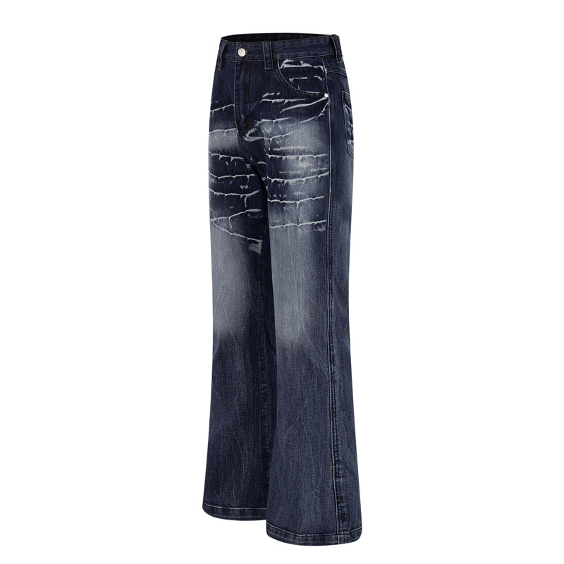Retro Washed Lightning Pattern Men's Long Pants, INS Autumn Trendy Streetwear, Cool and Versatile Slightly Flared Jeans