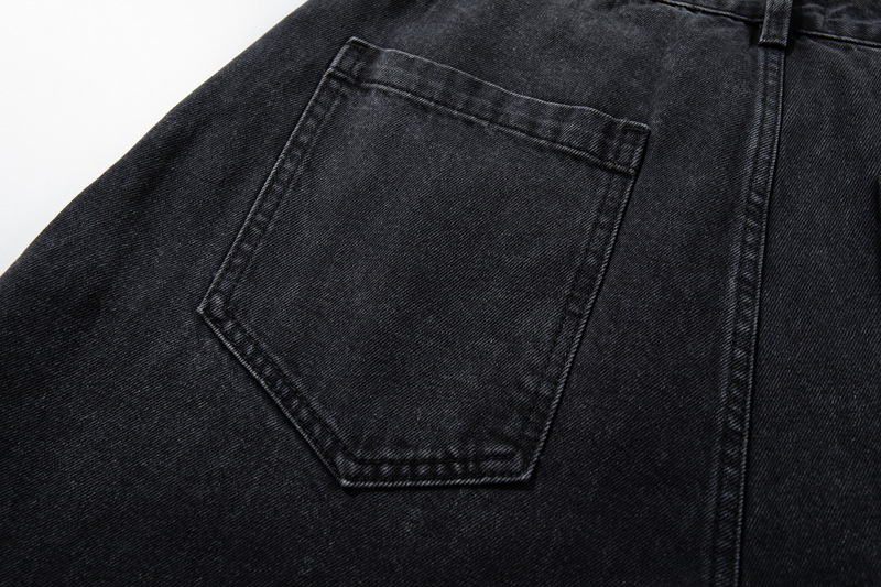 Retro Washed Deconstructed Knife-Edge Denim Pants Unisex Trendy Loose Hip-Hop Wide Leg Pants Black Scythe Style Pants