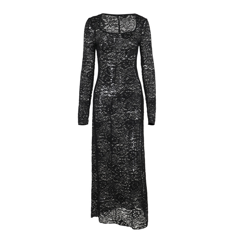 Square Neck Full Sleeve Split Dress