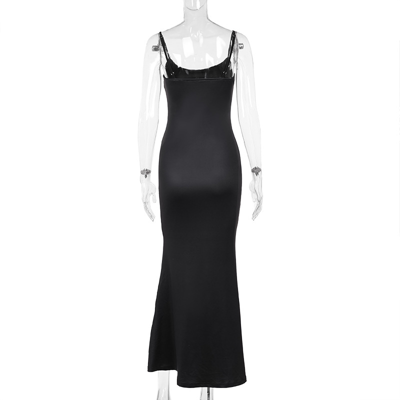 U-Neck Sleeveless Patterned Strap Stretch Skirt